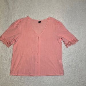 SheIn Size M Coral Button Down Short Sleeve Shirt